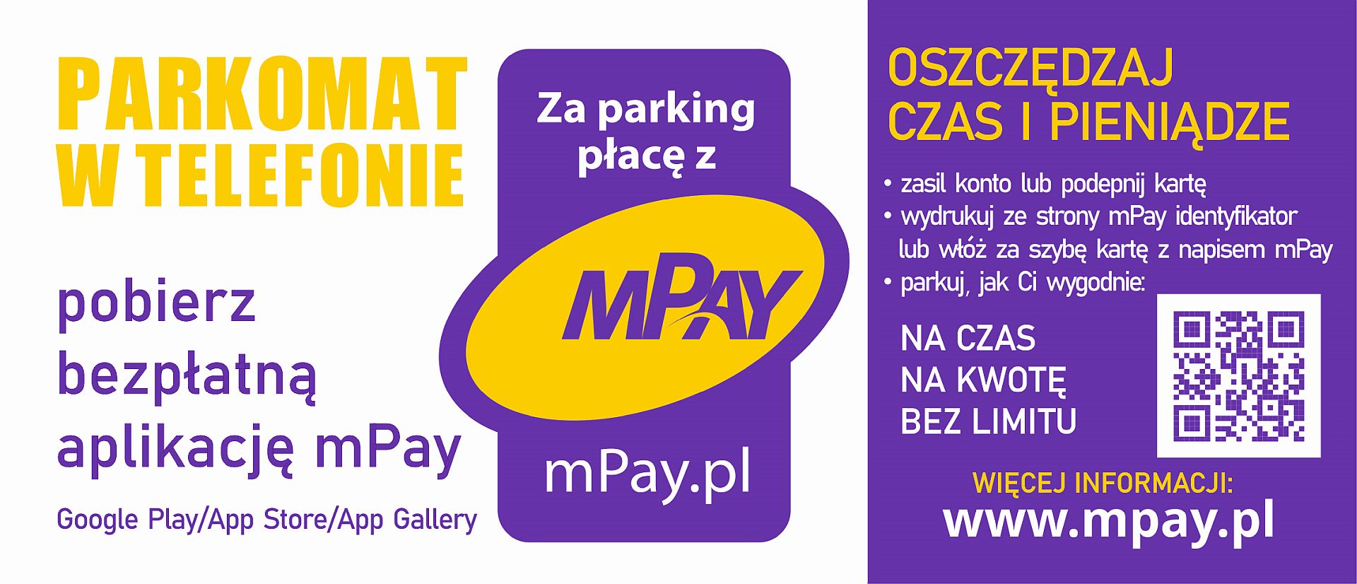 Informacja o możliwości płatności za parking za pomocą aplikacji mPay